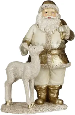 House of Seasons kerstfiguur polyresin kerstman 14.5x10x20cm goud