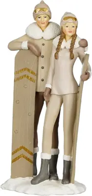 House of Seasons kerstfiguur polyresin koppel 13.5x9x26.5cm beige