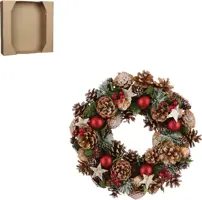 House of Seasons krans dennenappel 34cm rood - afbeelding 1