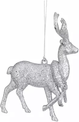House of Seasons kunststof kerst ornament hert 12cm zilver 