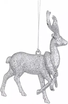 House of Seasons kunststof kerst ornament hert 12cm zilver