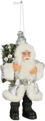 House of Seasons kunststof kerst ornament kerstman 18cm zilver