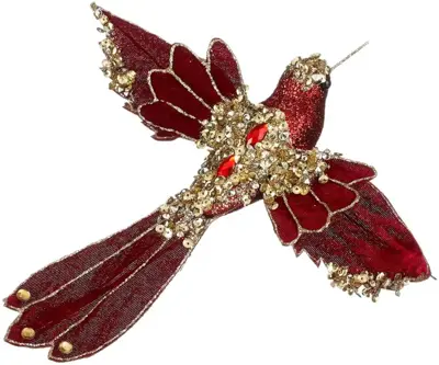 House of Seasons kunststof kerst ornament kolibrie op clip 24cm rood