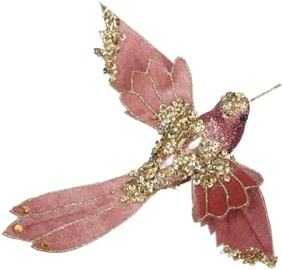 House of Seasons kunststof kerst ornament kolibrie op clip 24cm lichtroze