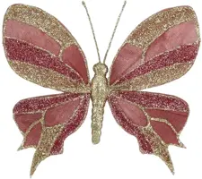 House of Seasons kunststof kerst ornament vlinder op clip 16cm lichtroze kopen?