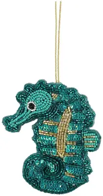House of Seasons kunststof kerst ornament zeepaardje 11cm groen