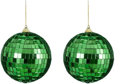 House of Seasons kunststof kerstbal discobal 10cm donkergroen 2 stuks