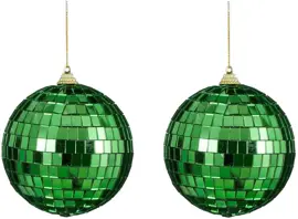 House of Seasons kunststof kerstbal discobal 10cm donkergroen 2 stuks kopen?