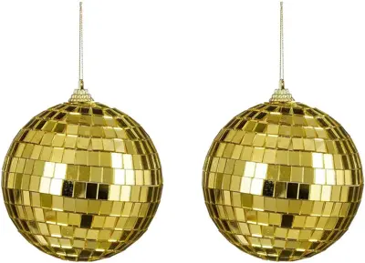 House of Seasons kunststof kerstbal discobal 10cm goud 2 stuks