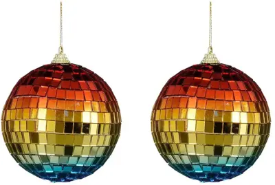 House of Seasons kunststof kerstbal discobal 10cm multi 2 stuks