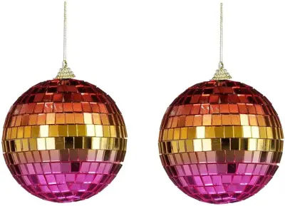 House of Seasons kunststof kerstbal discobal 10cm multi 2 stuks