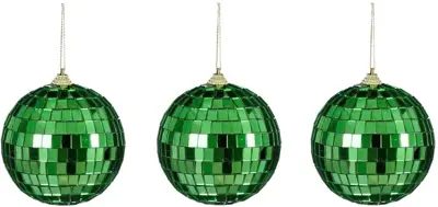 House of Seasons kunststof kerstbal discobal 8cm donkergroen 3 stuks