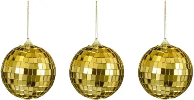 House of Seasons kunststof kerstbal discobal 8cm goud 3 stuks