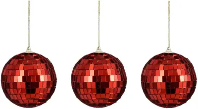 House of Seasons kunststof kerstbal discobal 8cm rood 3 stuks
