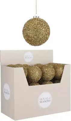 House of Seasons kunststof kerstbal tinsel 10cm goud