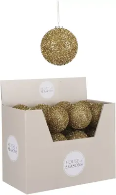 House of Seasons kunststof kerstbal tinsel 8cm goud