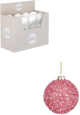 House of Seasons kunststof kerstbal tinsel 8cm roze