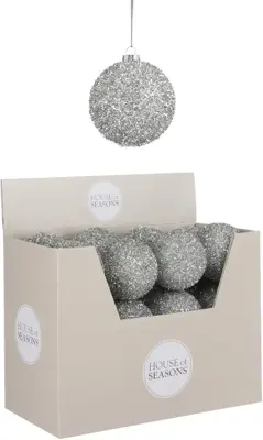 House of Seasons kunststof kerstbal tinsel 8cm zilver