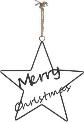 House of Seasons metalen kerst ornament ster tekst 'merry christmas' 42cm zwart 