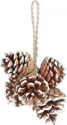 House of Seasons natuurlijk kerst ornament dennenappel 20cm wit