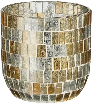 House of Seasons theelichthouder glas mozaik 9.5x9.5cm transparant