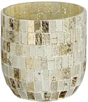 House of Seasons theelichthouder glas mozaik 9.5x9.5cm wit