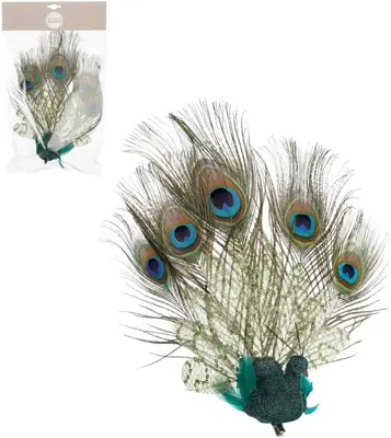 House of Seasons veer kerst ornament pauw op clip 26cm donkergroen