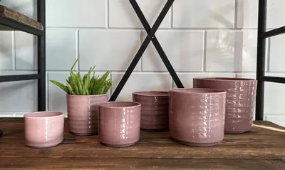 HS Potterie Berlin bloempot keramiek 14.5x12cm oud roze - afbeelding 2