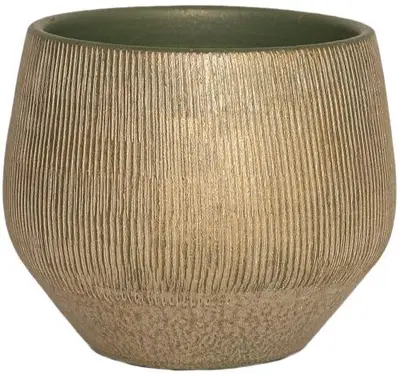 HS Potterie Hamar bloempot keramiek 39x35cm groen, goud