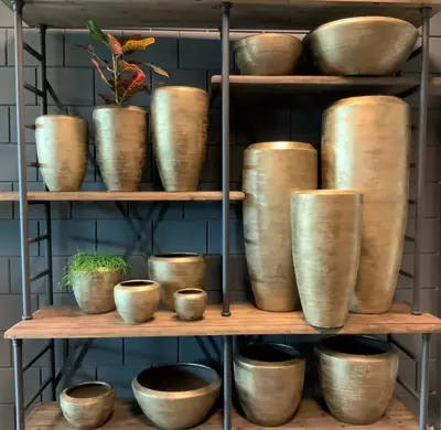 HS Potterie Kos bloempot keramiek 45x20cm goud - afbeelding 2