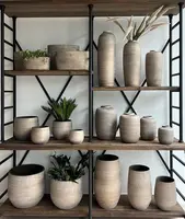 HS Potterie Miami bloempot keramiek 12x12x14cm grijs/bruin - afbeelding 2