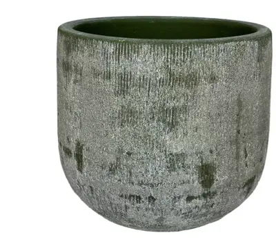 HS Potterie Miami bloempot keramiek 23x21cm groen cement