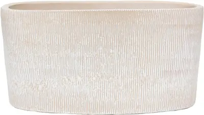 HS Potterie pot Miami ovaal keramiek/beton 14x37x30cm creme - afbeelding 1
