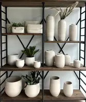 HS Potterie pot Miami ovaal keramiek/beton 14x37x30cm creme - afbeelding 2