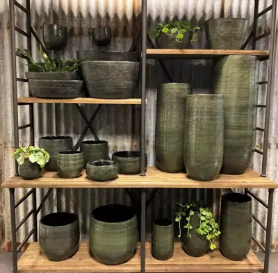 HS Potterie Tokio bloempot keramiek 28x26cm groen - afbeelding 2