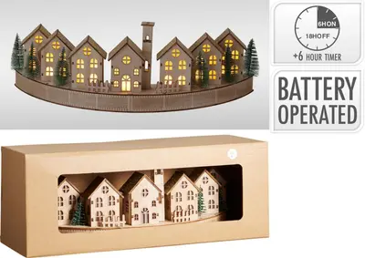 Huis Tafereel met LED 36 cm naturel - afbeelding 1