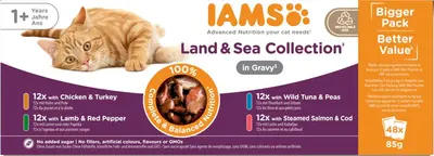 IAMS Advanced Nutrition Land & Sea Collection natvoer in saus voor katten 1+Years 48x85g - afbeelding 2
