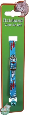 Kattenhalsband nylon cartoon vis, blauw. 
 - afbeelding 1