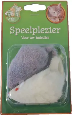 Kattenspeelgoed blister à 2 bontmuis grijs/wit, 7,5 cm