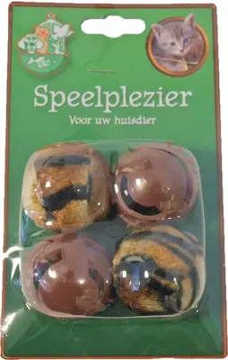 Kattenspeelgoed blister à 4 pluche en plastic bal, bruin.
