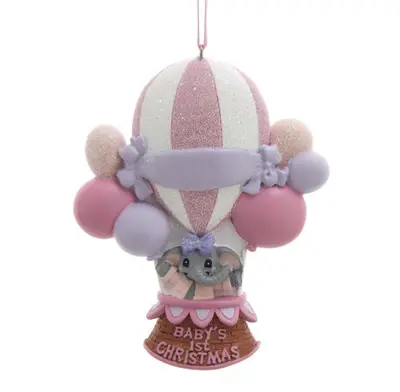 Kerst ornament baby's first christmas olifant ballon 10cm roze 1 - afbeelding 1