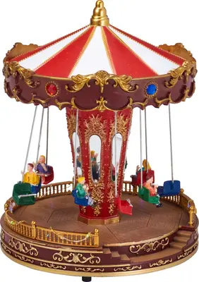 Kerst tafereel LED carrousel met geluid op batterijen Ø 21,5 x 27cm - afbeelding 1