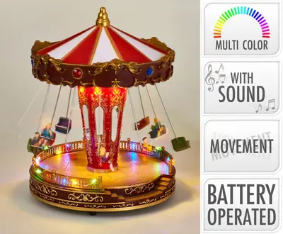 Kerst tafereel LED carrousel met geluid op batterijen Ø 21,5 x 27cm - afbeelding 2