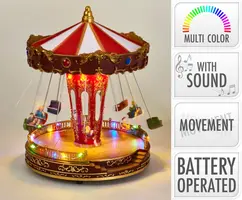 Kerst tafereel LED carrousel met geluid op batterijen Ø 21,5 x 27cm - afbeelding 2
