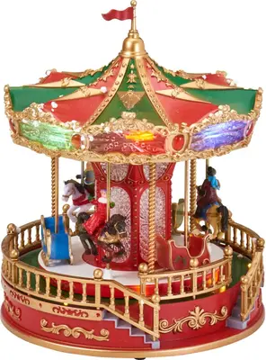 Kerst tafereel LED carrousel met geluid op batterijen Ø 22,5 x 28cm - afbeelding 1