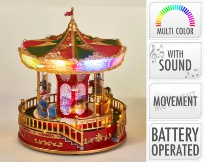 Kerst tafereel LED carrousel met geluid op batterijen Ø 22,5 x 28cm - afbeelding 2