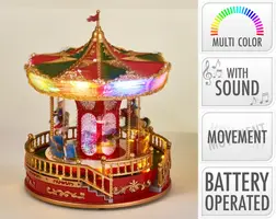 Kerst tafereel LED carrousel met geluid op batterijen Ø 22,5 x 28cm - afbeelding 2