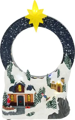 Kerst tafereel LED dorp met kerstster USB-oplaadbaar 18,9 x 11,3 x 28,7cm - afbeelding 1