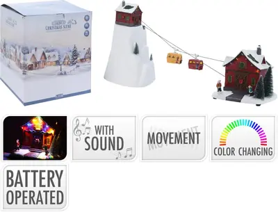 Kerst tafereel LED kabelwagen met geluid en beweging, kleurveranderend 53cm - afbeelding 3