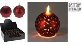 Kerstbal met LED kaars rood Ø 10cm - afbeelding 1